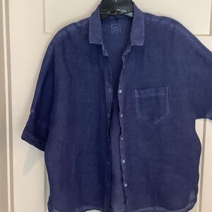 Women’s indigo Blue Linen Button-Up Shirt